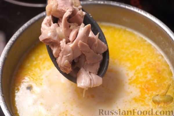 Куриный суп с плавленым сыром и макаронами